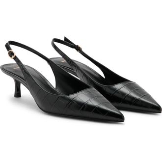 Mango Croc Embossed Slingback Kitten Heel Pump in Black at Nordstrom, Size 10Us