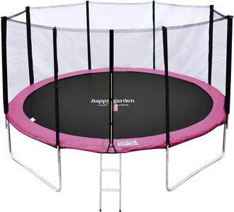 Happy Garden Cama El&aacute;stica De 370cm Reversible Rosa/gris Perth + Red De Seguridad + Escalera + Lona + Kit De Anclaje