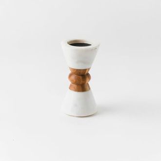 Mela Artisans Heirloom Marble & Acacia Candleholders in White at Nordstrom