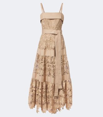 Elie Saab Belted tIered guipure lace maxi dress