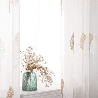 OEM Cortinas Semitransparentes De Voile Con Bordado Floral Y Ojales, 1 Par, Para Sala De Estar O Dormitorio, 145 Cm X 140 Cm (alto X Ancho), Juego De 2