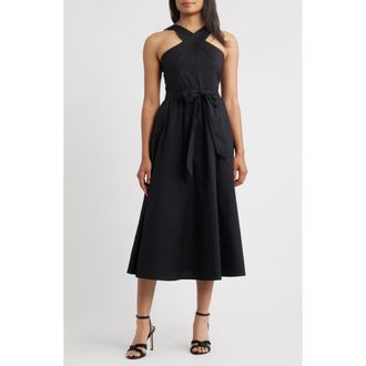 Anne Klein Crisscross Halter Midi Dress in Anne Black at Nordstrom, Size 12