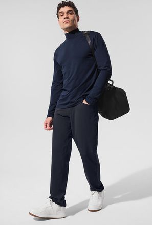 Alo | Conquer Reform Mock Neck Long Sleeve Top in Navy Blue, Size: Medium
