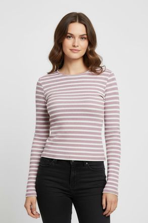 Only Langarmshirt ONLY ONLBIRGITTE L/S O-NECK TOP JRS, Damen, Gr. XL, keepsake lila stripes:cloud dancer, Jersey, Obermaterial: 69% Viskose, 30% Polyester,