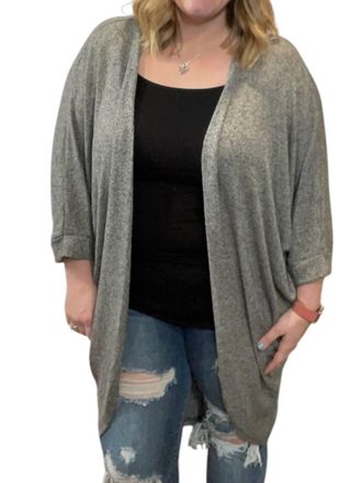 She + Sky Long Rounded Hem Cardigan In Grey