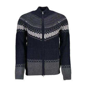 GANT Cardigans, male, Blue, S, Blue Wool Cardigan with Zip