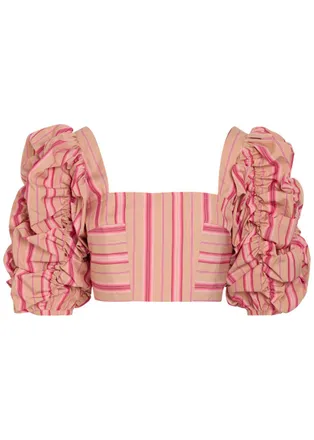 Thierry Colson Misia Striped Puff Sleeve Cotton top - Pink - XL (UK16 / XL)