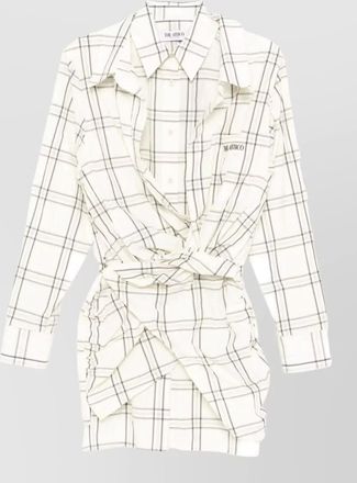 The Attico cotton checked asymmetric mini shirt dress