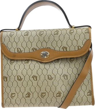 Dior Vintage Honeycomb Handbag Canvas Leather Beige Canvas Handbag (Pre-Owned)