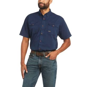 Ariat Rebar Washed Twill Work Shirt In Navy