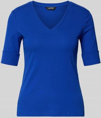Lauren Ralph Lauren T-Shirt mit V-Ausschnitt Modell JUDY in Blau, Gr&ouml;&szlig;e XXL