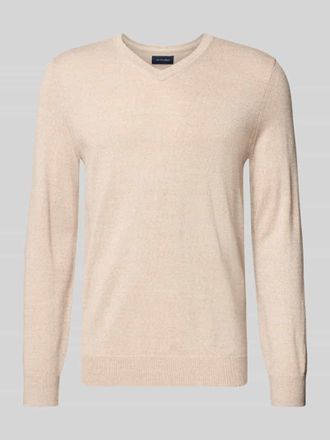 Christian Berg Strickpullover aus Merino-Mix mit V-Ausschnitt in Sand Melange, Größe 3XL