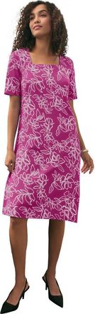 Jessica London Stretch Cotton Square Neck Midi Dress in Raspberry Floral at Nordstrom, Size 28