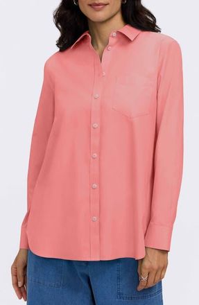 Foxcroft Non-Iron Boyfriend Button-Up Shirt in Coral Reef Red at Nordstrom, Size 12