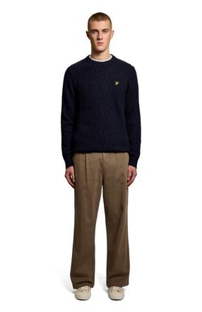 Lyle & Scott Ribbed Cable Knit Long Sleeve Sweater in Dark Navy Marl at Nordstrom, Size Xx-Large