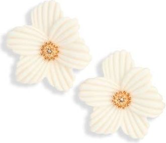 Nordstrom Rack Resin Flower Stud Earrings in Ivory- Gold at Nordstrom Rack