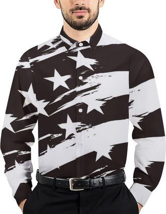 Generic American US Flag Black And White Mens Dress Shirts Print Hawaii Shirt Beach Casual Clothes Tops XL