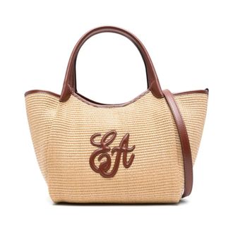 Emporio Armani Tote Bags, female, Brown, Size: ONE SIZE Woven Straw Medium Shopper Bag