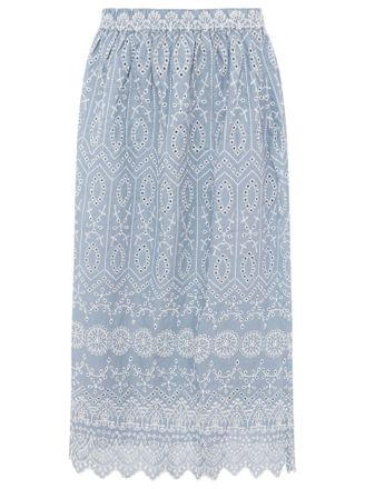 Zwillingsherz Maxirock ZWILLINGSHERZ Lochstickerei, Damen, Gr. L/XL, hellblau, Obermaterial: 100% Baumwolle, R&ouml;cke Maxirock, kn&ouml;chellang, mit Lochspitze, elastische