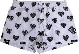 Dolce & Gabbana White Black Heart Print Men Boxer Short Mens Swimwear