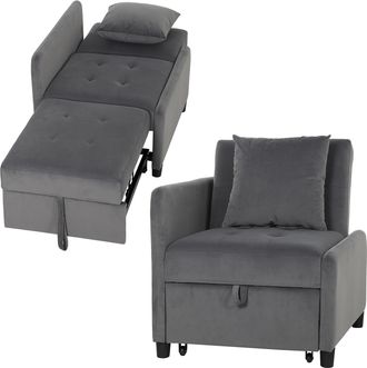 HOMCOM Homcom Sof&aacute; Cama 1 Plaza Convertible, 4 En 1, Tapizado En Terciopelo, Respaldo Ajustable, Almohada Con Funda Lavable, Gris Oscuro