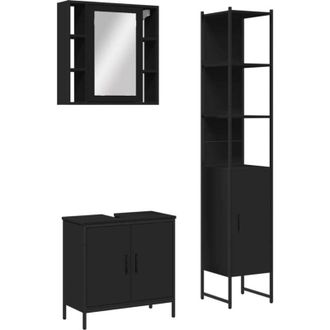 vidaXL Vidaxl - Set De Muebles De Ba&ntilde;o 3 Piezas Madera Contrachapada Negro