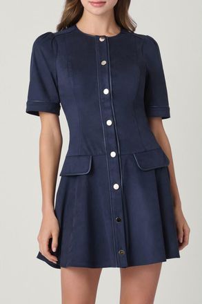 Shoshanna Suede and Leather Merina Dress in Navy at Nordstrom, Size 12