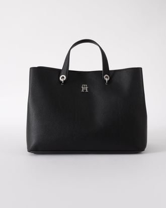 Tommy Hilfiger Womens Logo Detail Satchel Bag in Black - One Size