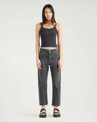 Levi's 501 Jeans Womens Gray Denim High-Rise Straight Leg Cropped PALL181