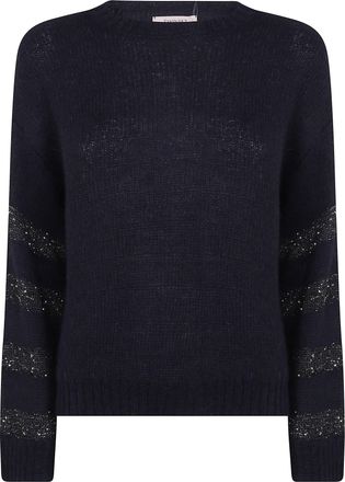 Twin-Set Sweater Gold Stripes Round Neck