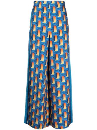 Casablanca LArche De Nuit-print silk palazzo trousers - Blue