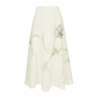 Alberta Ferretti Alberta Ferretti, Midi Skirts, female, Beige, Size: XS Linen Midi Skirt with Print