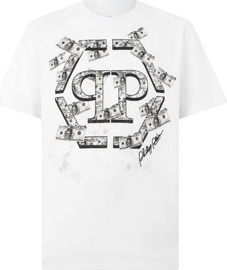 Philipp Plein Dollar Hexagon Pattern Cotton T-Shirt
