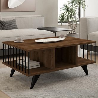Dmora Mesa De Centro Dogliani, Con Patas, 3 Compartimentos, Forma Rectangular, 90x60x40h Cm Marr&oacute;n Nogal