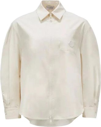 Moncler Cotton Poplin Zip-Up Shirt - Dames - Overhemden - Wit - XS - Katoen - Overhemden