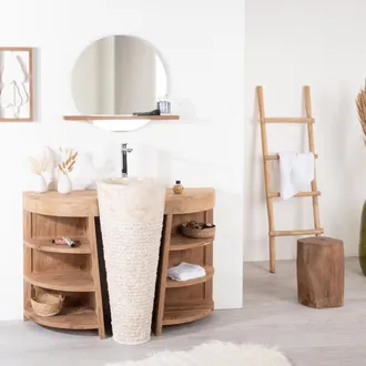 Wanda Collection Mueble Para Cuarto De Ba&ntilde;o De Teca Florencia 120 Cm + Lavabo Crema