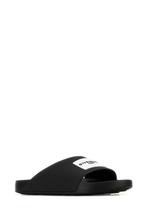 Givenchy Mens Black Rubber Label Slippers Flat Shoes