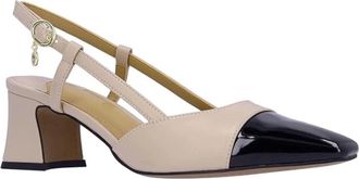 J. Rene&eacute; Cyrene Pump Womens B Nude Black Square Toe Block Heel HTAT1251