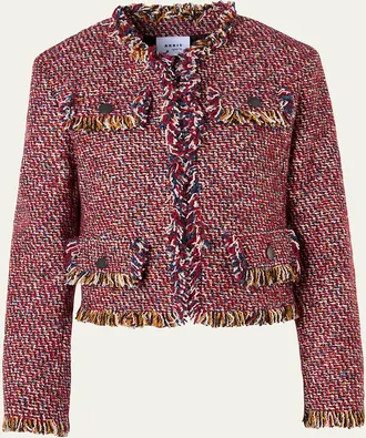 Akris Fringed Tweed Open Short Jacket