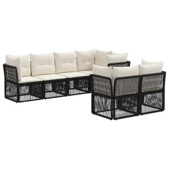 vidaXL Conjunto De Sof&aacute;s De Jard&iacute;n 7 Uds. 7-n&uacute;mero De Plazas Negro Vidaxl