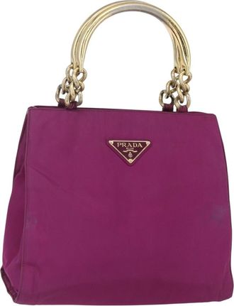 Prada Metal Handles Tote Tessuto Purple Nylon Handbag (Pre-Owned)