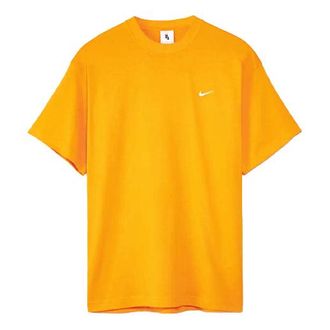 Nike Mens Nike Solo Swoosh Small Label Logo Solid Color Sports Round Neck Short Sleeve Gold Orange T-Shirt CV0559-886