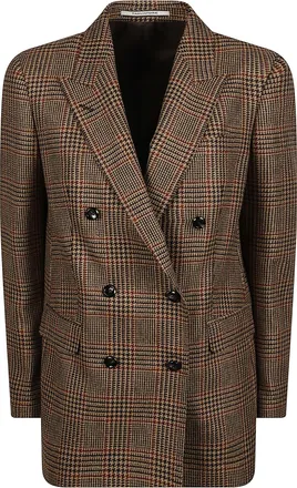 Tagliatore Double-Breasted Checkered Wool Jacket with Red Accents