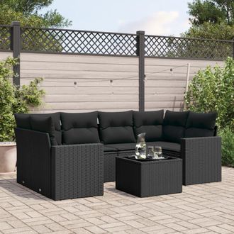 vidaXL Set De Comedor De Jard&iacute;n 7 Pzas Y Cojines Rat&aacute;n Sint&eacute;tico Negro Vidaxl
