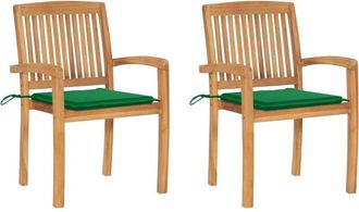 vidaXL Sillas De Jard&iacute;n 2 Uds Con Cojines Madera Maciza De Teca Verde Vidaxl