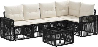 vidaXL Conjunto De Sof&aacute;s De Jard&iacute;n 6 Uds. Negro Y Blanco Crema Vidaxl