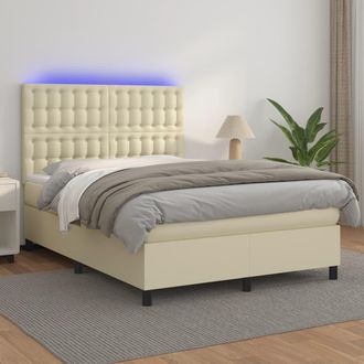 vidaXL Cama Box Spring Colch&oacute;n Y Led Cuero Sint&eacute;tico Crema 140x190 Cm Vidaxl