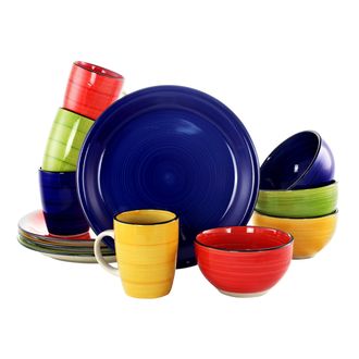 Gibson Color Vibes 12 Piece Handpainted Stoneware Dinnerware Set