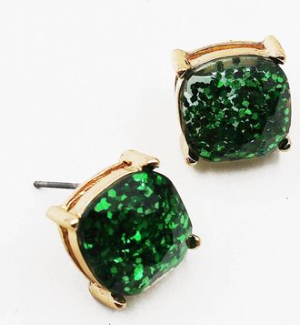 White Label Womens Glitter Studs Earrings In Green