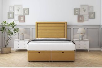 Comfort Beds Anna Plush Ottoman Bed Set With 26 Strutted Headboard in Mustard | Size: Small Single